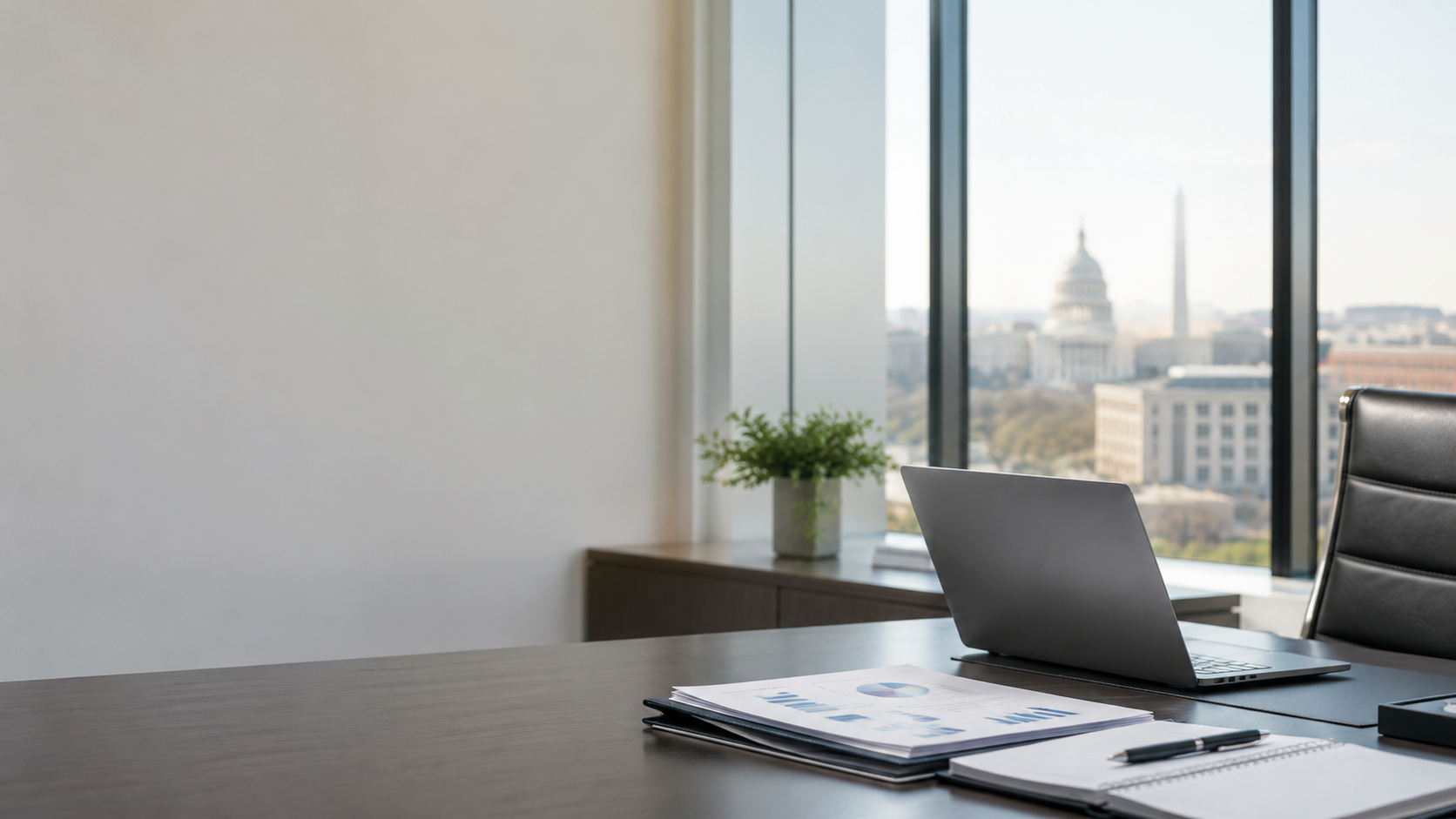 Executive office overlooking the Washington DC skyline