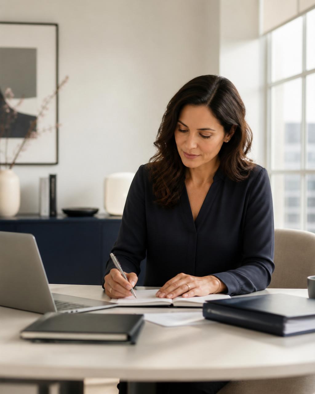 Professional bookkeeper working at a clean modern desk